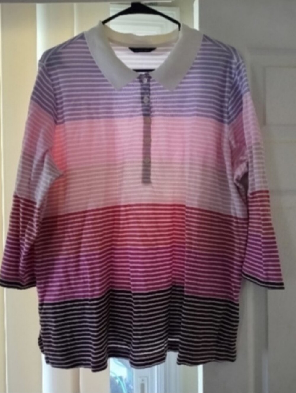 Lands End Color Block Stripe Quarter Sleeve Polo Collared Shirt Size 2X
